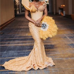Gold reception Dress , size s/us4 , custom made .